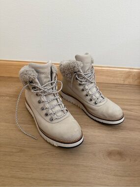 Cole Haan Cream Lace-Up Shearling Collar Winter Boots